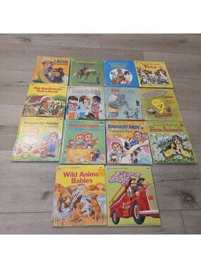Vtg 12 Mix Tell a Tale Books Tweety Raggedy Ann Farm Animals Big Little Fire Dog